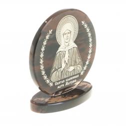 Икона настольная &amp;quot;Св. Матрона Московская&amp;quot; камень обсидиан 6х2,5х6,5 см