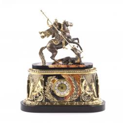 Каминные часы &amp;quot;Георгий Победоносец&amp;quot; яшма долерит