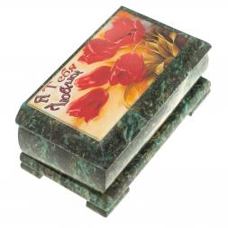 Шкатулка с иллюстрацией &amp;quot;Я тебя люблю&amp;quot; камень змеевик 17,5х9,5х7,5 см