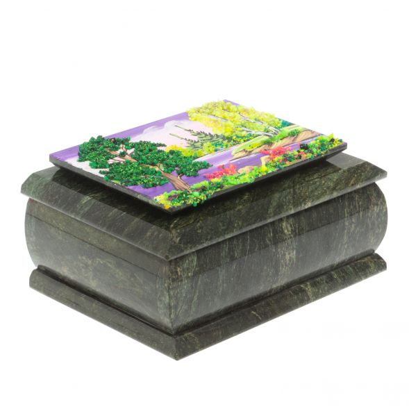 Шкатулка с рисунком &amp;quot;Летний пейзаж&amp;quot; из змеевика 16х12х7,5 см 127480