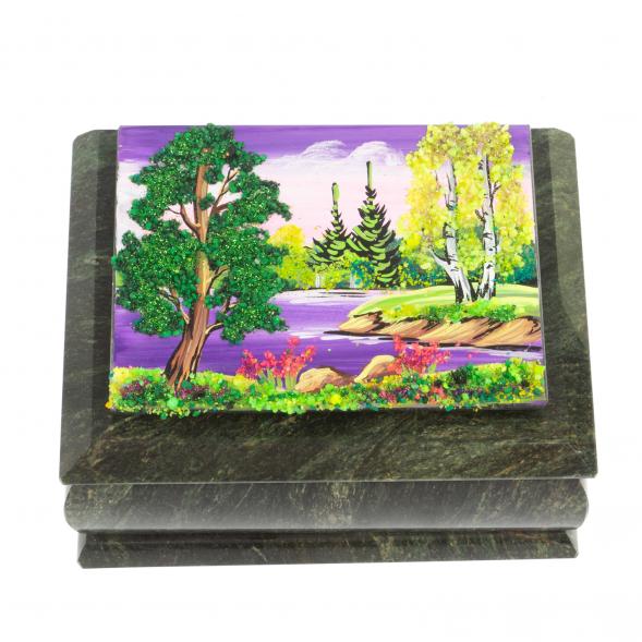Шкатулка с рисунком &amp;quot;Летний пейзаж&amp;quot; из змеевика 16х12х7,5 см 127480