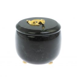 Шкатулка круглая &amp;quot;Ящерица&amp;quot; из черного змеевика 8х8х7,5 см