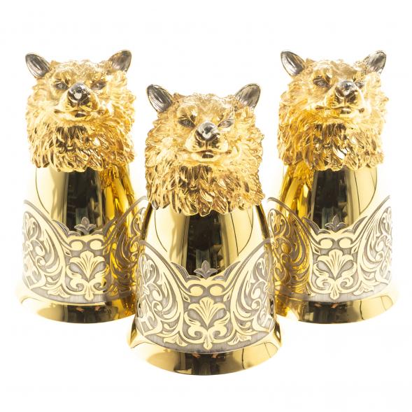 Подарочный набор &amp;quot;Волк&amp;quot; фляжка и 3 стопки перевертыша Златоуст 123674