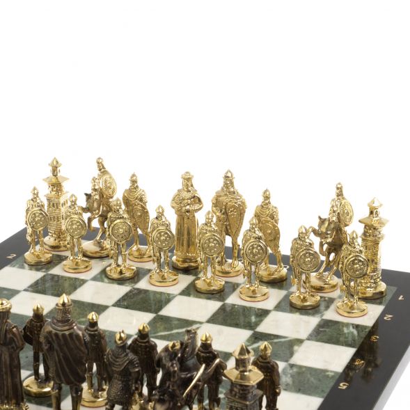Шахматы подарочные &amp;quot;Богатыри&amp;quot; из мрамора и змеевика 44х44 см 127560