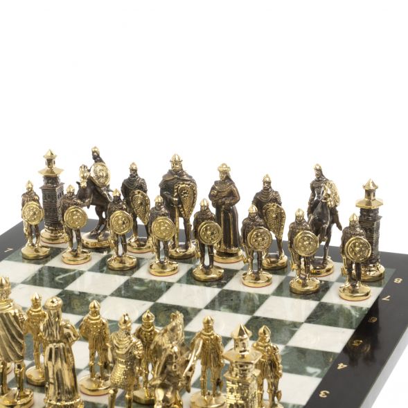 Шахматы подарочные &amp;quot;Богатыри&amp;quot; из мрамора и змеевика 44х44 см 127560