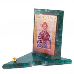Икона с подсвечником Спиридон Тримифунтский из змеевика средняя
