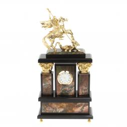 Каминные часы из яшмы &amp;quot;Георгий Победоносец&amp;quot; с бронзой