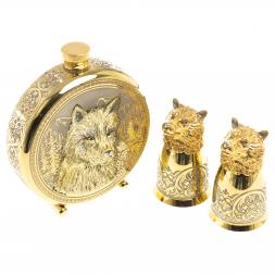 Подарочный набор "Волк" фляжка и 2 стопки перевертыша Златоуст