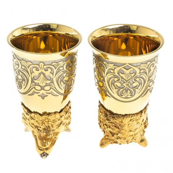 Подарочный набор &amp;quot;Волк&amp;quot; фляжка и 2 стопки перевертыша Златоуст 123675