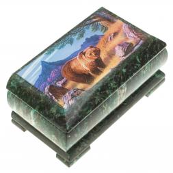 Шкатулка с иллюстрацией &amp;quot;Медведь в горах&amp;quot; камень змеевик 17,5х9,5х7,5 см