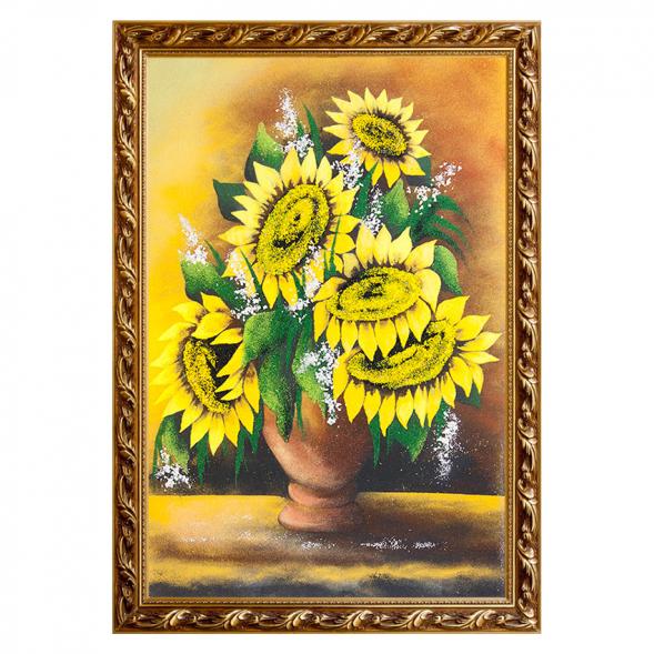 Картина с рисунком из камня &amp;quot;Подсолнухи в вазе&amp;quot; багет 46х66 см 111690