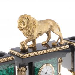 Настольный набор &amp;quot;Лев с шаром&amp;quot; камень малахит