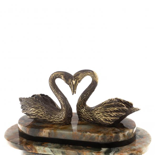 Часы &amp;quot;Пара лебедей&amp;quot; бронза офиокальцит 124594