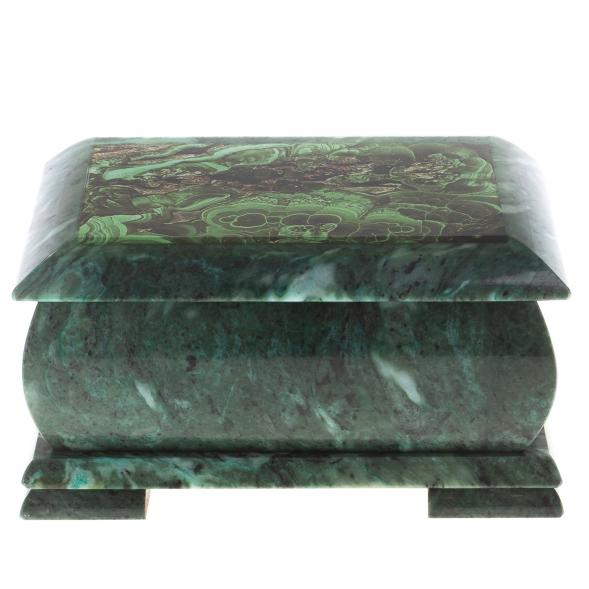 Шкатулка с иллюстрацией малахит камень змеевик 20х12,5х10,3 см 124664