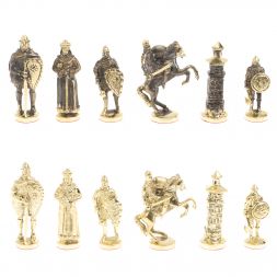 Шахматы &amp;quot;Богатыри&amp;quot; из бронзы и шабровского змеевика 44х44 см