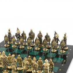 Шахматы &amp;quot;Богатыри&amp;quot; из бронзы и шабровского змеевика 44х44 см