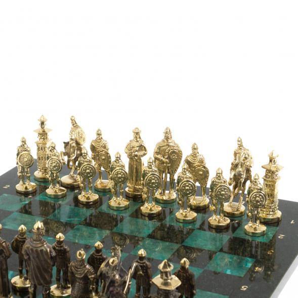 Шахматы &amp;quot;Богатыри&amp;quot; из бронзы и шабровского змеевика 44х44 см 127561