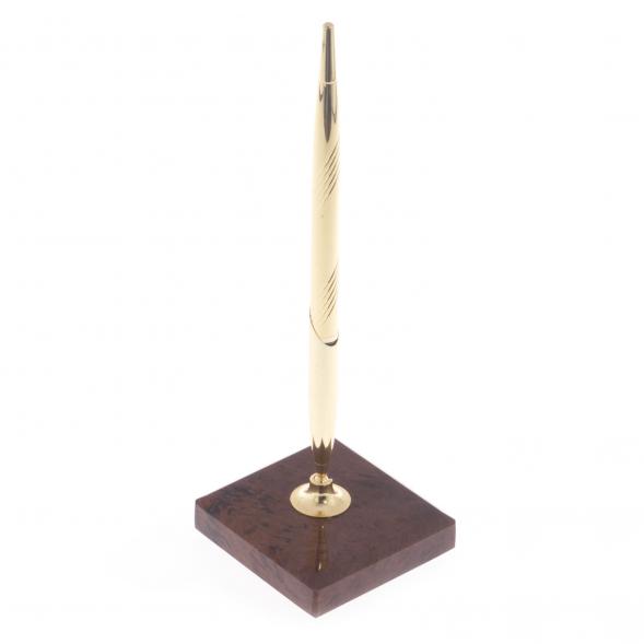 Ручка металлическая на подставке из коричневого обсидиана 7х7 см 122124