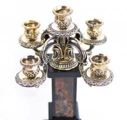 Каминные часы с канделябрами &amp;quot;Охота&amp;quot; из натуральной яшмы и бронзы