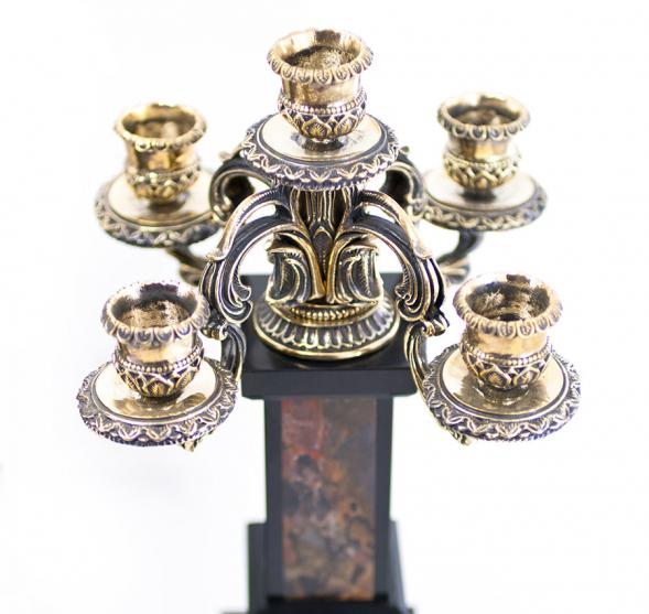 Каминные часы с канделябрами &amp;quot;Охота&amp;quot; из натуральной яшмы и бронзы 113088