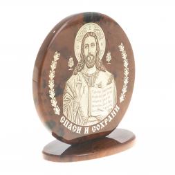 Икона настольная &amp;quot;Спаситель&amp;quot; камень обсидиан 6х2,5х6,5 см