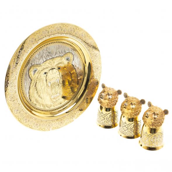 Подарочный набор &amp;quot;Медведь&amp;quot; тарелка и 3 стопки перевертыша Златоуст 123676