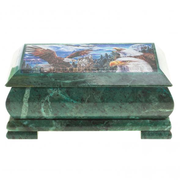 Шкатулка с иллюстрацией &amp;quot;Горные орлы&amp;quot; камень змеевик 17,5х9,5х7,5 см 124029