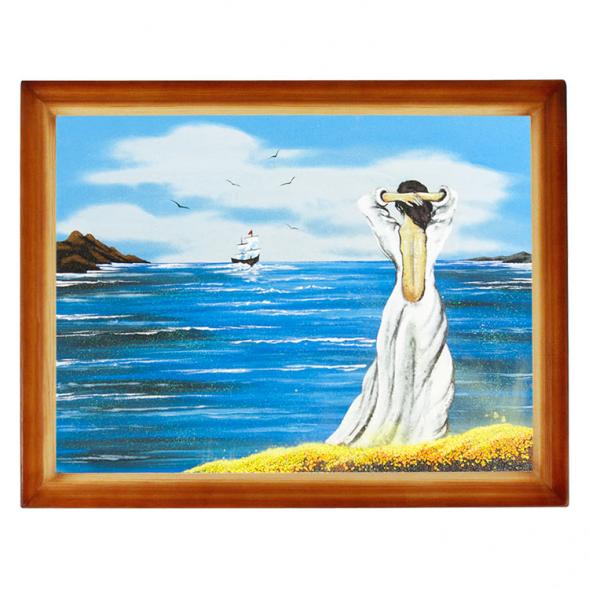 Картина &amp;quot;Девушка у моря&amp;quot; багет дерево 36х46 см, каменная крошка 111691