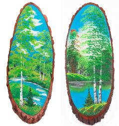 Панно на срезе дерева &amp;quot;Лето&amp;quot; вертикальное 85-90 см каменная крошка