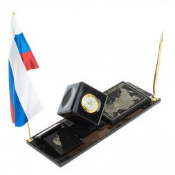 Письменный набор "Куб с картой РФ" камень черный обсидиан