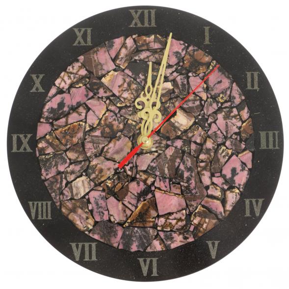 Настенные часы &amp;quot;Мозаика&amp;quot; из родонита и долерита 24х3,5х24 см 129666
