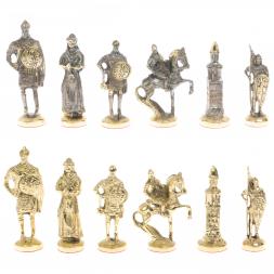 Шахматы с фигурами из бронзы &amp;quot;Русские&amp;quot; доска мрамор долерит 37х37 см