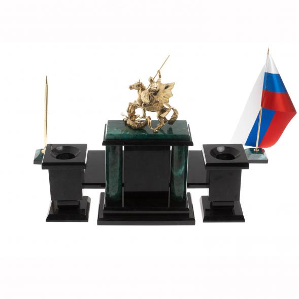 Настольный набор &amp;quot;Георгий Победоносец&amp;quot; змеевик 129981
