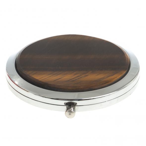 Зеркало круглое из камня тигровый глаз цвет серебро 122773