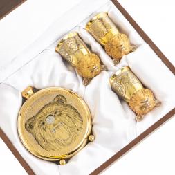 Подарочный набор "Медведь" фляжка и 3 стопки перевертыша Златоуст