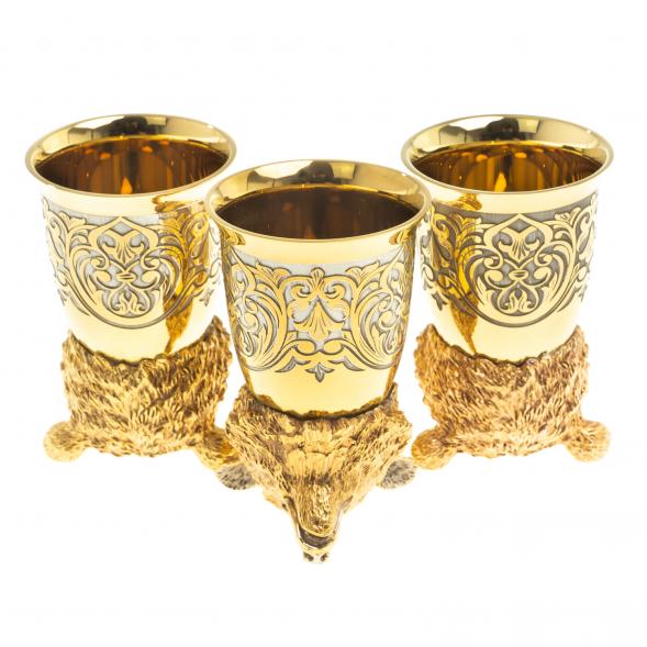 Подарочный набор &amp;quot;Медведь&amp;quot; фляжка и 3 стопки перевертыша Златоуст 123679