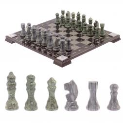 Шахматы с гравировкой &amp;quot;Турнирные&amp;quot; доска 36х36 см серый мрамор, змеевик