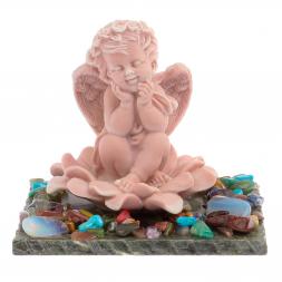 Сувенир "Ангел в цветке" из змеевика и мрамолита