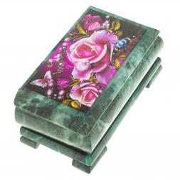 Шкатулка с иллюстрацией &amp;quot;С любовью&amp;quot; камень змеевик 17,5х9,5х7,5 см