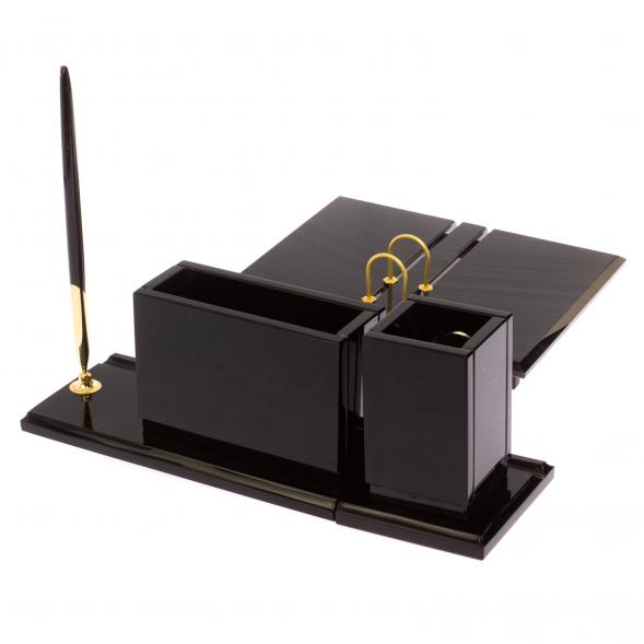 Письменный прибор &amp;quot;Офисный стиль&amp;quot; из черного обсидиана 126775