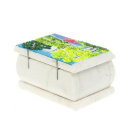 Шкатулка с рисунком &amp;quot;Лето&amp;quot; белый мрамор 10х6,5х6 см