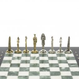 Настольные шахматы "Египет" доска 32х32 см из мрамора и змеевика