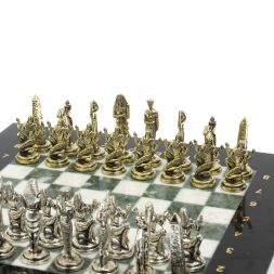 Настольные шахматы "Египет" доска 32х32 см из мрамора и змеевика