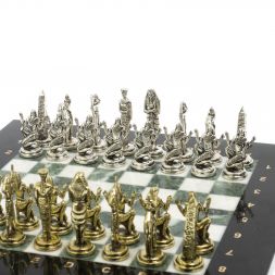 Настольные шахматы "Египет" доска 32х32 см из мрамора и змеевика