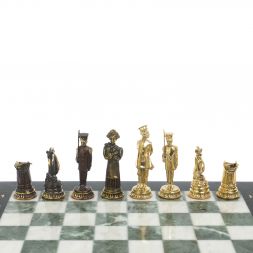 Шахматы &amp;quot;Деревенские&amp;quot; бронзовые, доска из змеевика 40х40 см