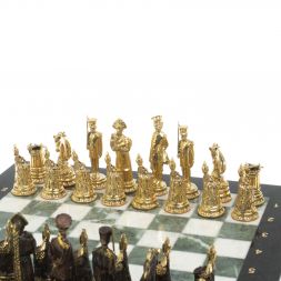 Шахматы &amp;quot;Деревенские&amp;quot; бронзовые, доска из змеевика 40х40 см
