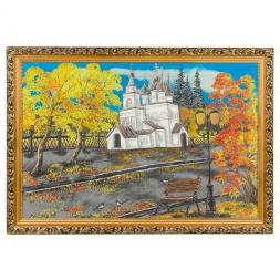 Картина &amp;quot;Церковь осенью&amp;quot; багет 46х66 см, каменная крошка