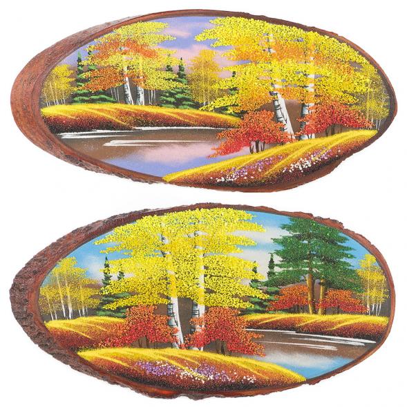 Панно на срезе дерева &amp;quot;Осень&amp;quot; горизонтальное 45-50 см каменная крошка 120047