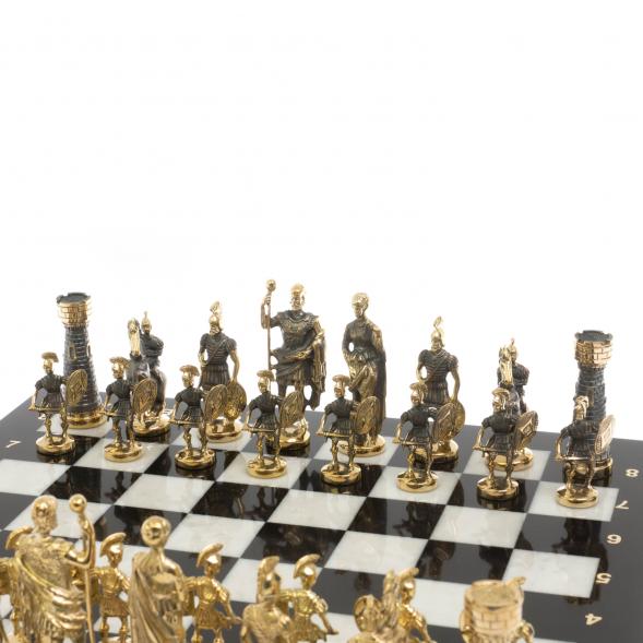 Шахматы с фигурами из бронзы &amp;quot;Римские&amp;quot; доска мрамор долерит 37х37 см 129725