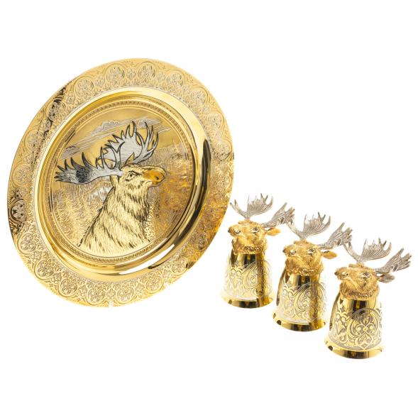 Подарочный набор &amp;quot;Лось&amp;quot; тарелка и 3 стопки перевертыша Златоуст 123680